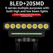 LED Bicycle Front Light USB Rechargeable  Floodlights Easy to Install 6 Modes Bicycle Bell Light,A