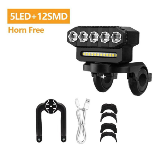 LED Bicycle Front Light USB Rechargeable  Floodlights Easy to Install 6 Modes Bicycle Bell Light,B 1