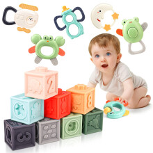 Baby Sensory and Teething Toys Set Soft Building Blocks Rattles for Infants Toddlers 6M+ 14PCS