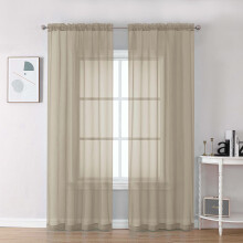 Taupe Sheer Curtains 84 Inches Light Filtering Voile Rod Pocket Drapes for Bedroom and Living Room, 2 Panels