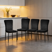 (Black(velvet), 4 pcs) 4/6 Dining Chairs High Back Velvet/PU Office