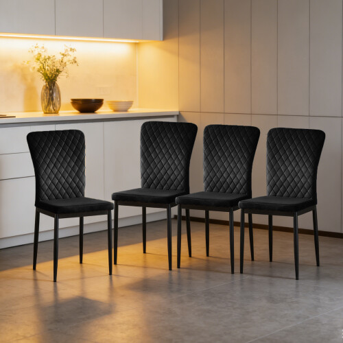 (Black(velvet), 4 pcs) 4/6 Dining Chairs High Back Velvet/PU Office
