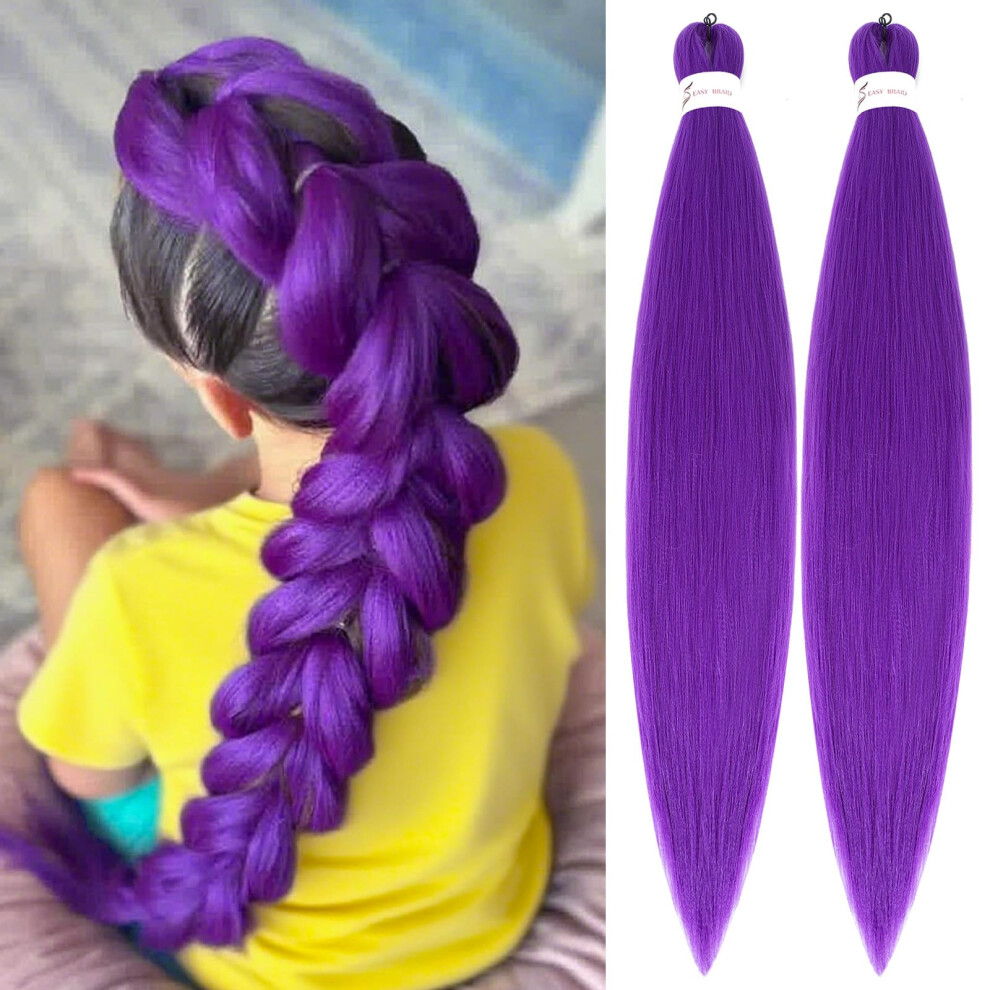 Unisex Purple Pre Stretched Braiding Hair Extensions 24 Inch 2 Pack Vibrant Yaki Texture Synthetic Hair For Cosplay And Parties