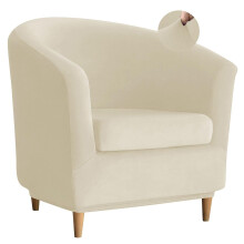 Velvet Club Chair Slipcover 2 Piece Tub Barrel Accent Chair Cover Stretch Fit Protector Beige