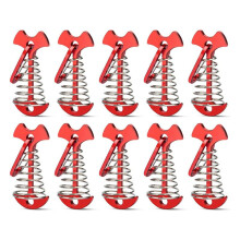 12PCS Tent Stakes Aluminum Deck Tie Down, Fishbone Deck Anchor Pegs, Tent Rope Tighteners with Spring Buckle Red