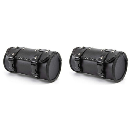 2X Motorcycle Fork Bag PU Leather Bicycle Handlebar Tool Pouch Sissy Bar Roll Storage Bag Saddle Bag, Universal