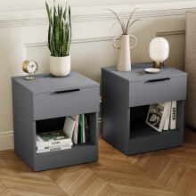 (Grey) Trega 1 Drawer Bedside Cabinets Wooden Set of 2