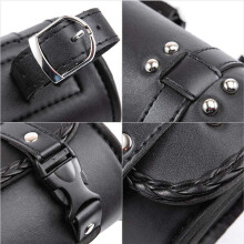 2X Motorcycle Fork Bag PU Leather Bicycle Handlebar Tool Pouch Sissy Bar Roll Storage Bag Saddle Bag, Universal