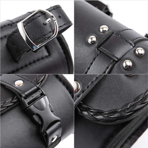 2X Motorcycle Fork Bag PU Leather Bicycle Handlebar Tool Pouch Sissy Bar Roll Storage Bag Saddle Bag, Universal