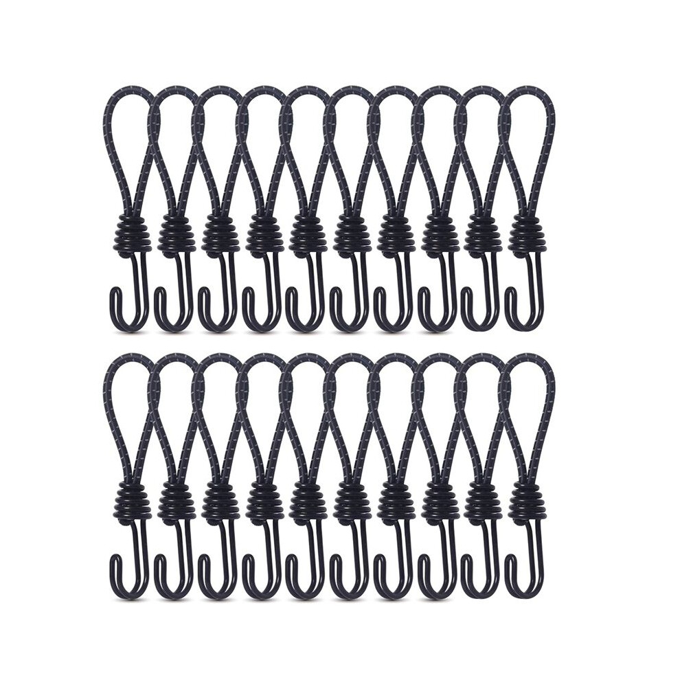 20Pcs Tent Elastic Rope Cord Hook Outdoor Camping Canopy Tarp Tent Fixing Cord String Carabiner Hooks Accessories Black 6032748636702