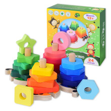 Montessori Toys for Toddlers Wooden Sorting and Stacking Toy with Shape Sorter and Color Gradient