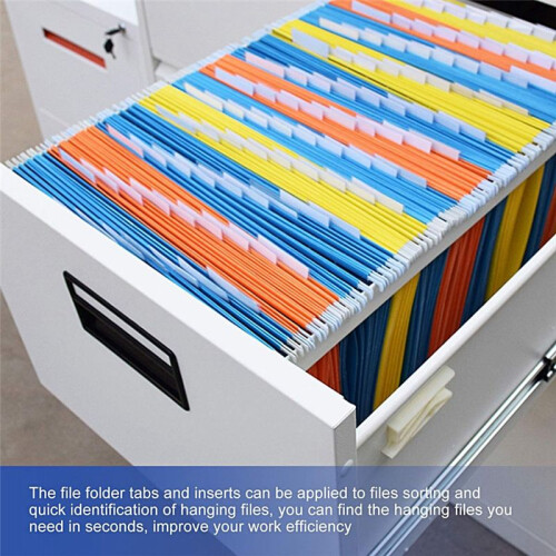 File Folder Tabs, 100 Sets Hanging File Folder Labels 2Inch Plastic Tabs and Inserts for Hanging File Folders 1