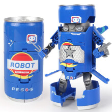 Blue Soda Can Transforming Robot Toy with Dual Mode for Boys Desk Display Collectible