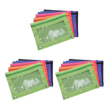 18 Pieces Binder Pouch Pencil Bag with Holes 3- Zipper Pouches with Clear Window (6 Colors)