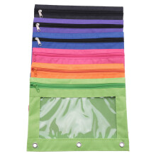18 Pieces Binder Pouch Pencil Bag with Holes 3- Zipper Pouches with Clear Window (6 Colors)
