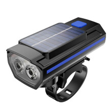 Solar Bicycle Light with Horn TYPE-C Rechargeable Mountain Bike Road Bicycle Headlight Black &