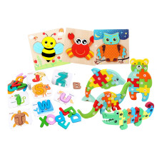 Montessori Toys 4 Pack Wooden Puzzles for Toddlers Early Spelling and Fine Motor Learning Set
