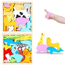 Wooden Stacking Toys and Animal Block Puzzle Set for Toddlers Ages 35, Farm and Forest Theme