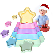 Baby Stacking Toys Silicone Star Rings for Teething Relief and Motor Skill Development, 5pcs