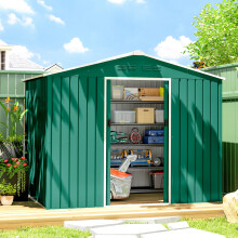 Outsunny 8 x 6ft Metal Garden Storage Shed with Double Sliding Door Green