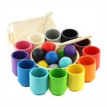 Montessori Wooden Color Sorting and Counting Game for Toddlers with 12 Balls and Cups Set