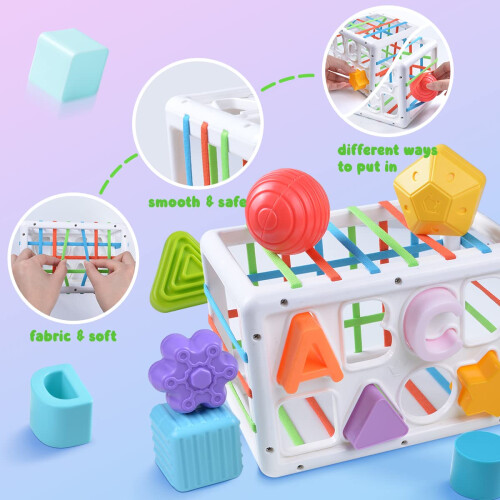 Shape Sorter Toy Cube with 14 Sensory Blocks for Toddler Learning and Fine Motor Skill Development 2