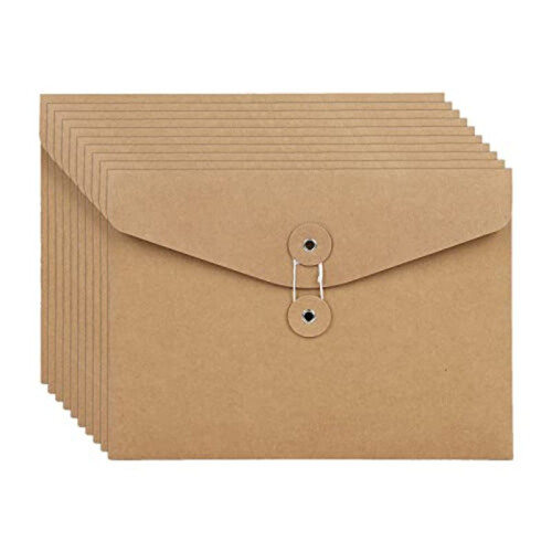 10Pcs  String Envelope File Folders A5 Letter Size Document Organizer for Office School Brown