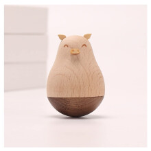 Wooden Roly Poly Panda Toy with Wobbling Chiming Motion for Desktop or Home Decor, Pig Color