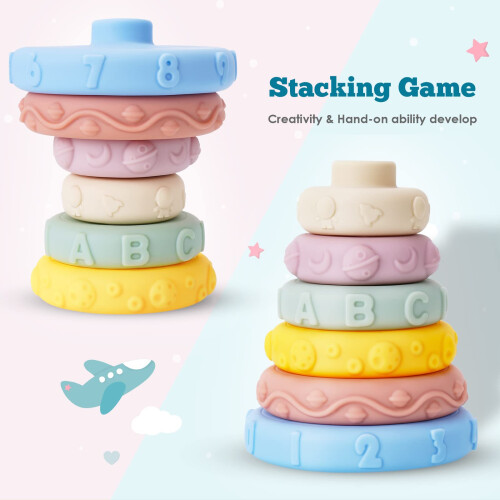 Silicone Stacking Ring Teether Toy with Soft Nesting Rings for Baby Early Learning Play 1