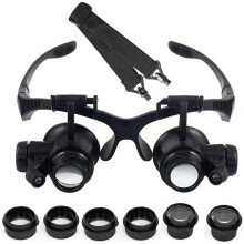 10X 15X 20X 25X Loupe LED Loupe à Double Œil Éclairée pour Bijoutier Réparation Bandeau Grossissant pour la Fabrication de Montres