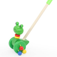 Wooden Push and Pull Toy for Toddlers with Adjustable Handle Height and Durable Cartoon Frog Design
