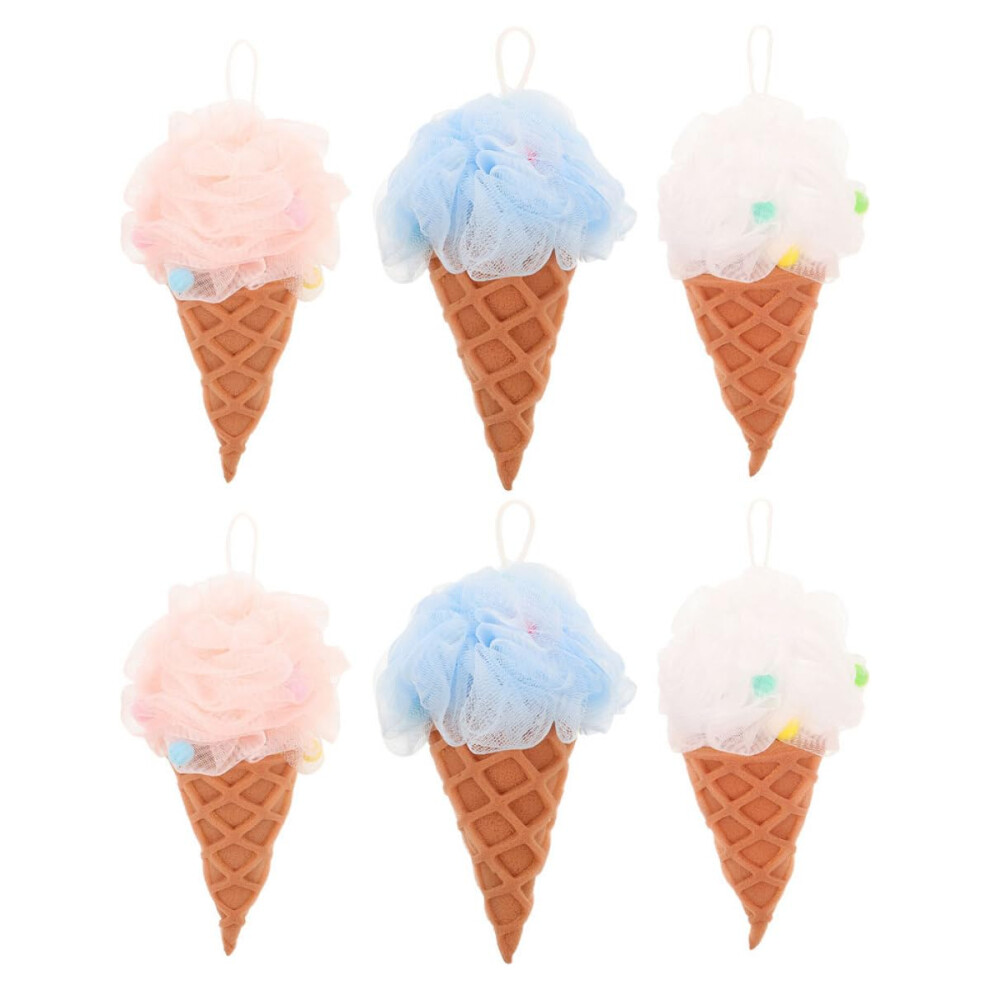 Cream 6Pcs Ice Shape Bath Loofah Balls For Gentle Exfoliation And Rich Foam, Travelfriendly