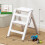 Folding Step Stool Solid Wood 2 Step Ladder Chair with Hidden Storage for Home Use White 5