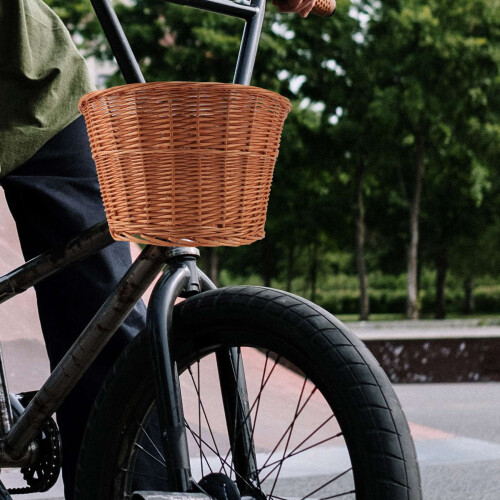 Retro, Handmade, Wicker Bicycle Front Basket with Leather Straps 1