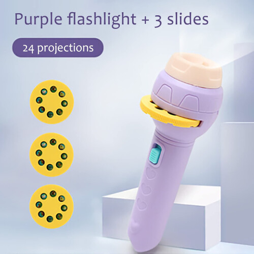 Kids Slide Projector Flashlight with Animal Patterns, 2 in 1 Educational Night Light Toy Purple 1