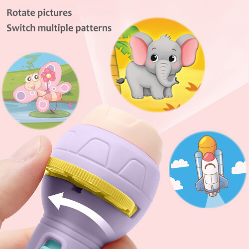 Kids Slide Projector Flashlight with Animal Patterns, 2 in 1 Educational Night Light Toy Purple 2
