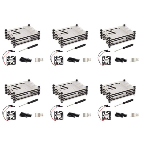 6X Cover Nel Acrilico Trasparente / Trasparente E Nero per Raspberry Pi 4 Modello B, con Ventola di Raffreddamento per Raspberry Pi 4B