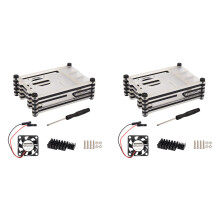 2X Acrylic Transparent / Clear & Black Case Cover for Raspberry Pi 4 Model B, with Cooling Fan for Raspberry Pi 4B