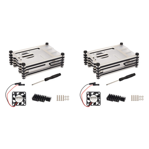 2X Cover Nel Acrilico Trasparente / Trasparente E Nero per Raspberry Pi 4 Modello B, con Ventola di Raffreddamento per Raspberry Pi 4B