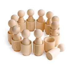 Montessori Peg Dolls Sorting Set with Cups Wooden Counting Toy for Kids with Storage Tray