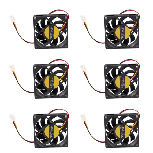 6pcs 70x70mm 12V 3-Pin PC Computer Case CPU  Brushless Cooler Cooling Fan Black
