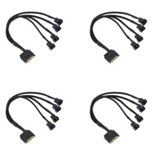 4X Koelventilatoradapterkabel, 15-Pins Naar 4 X 3-Pins / 4-Pins PMW 12V Pc-Behuizingsventilator Voedingsadapterkabel Naar 15-Pins