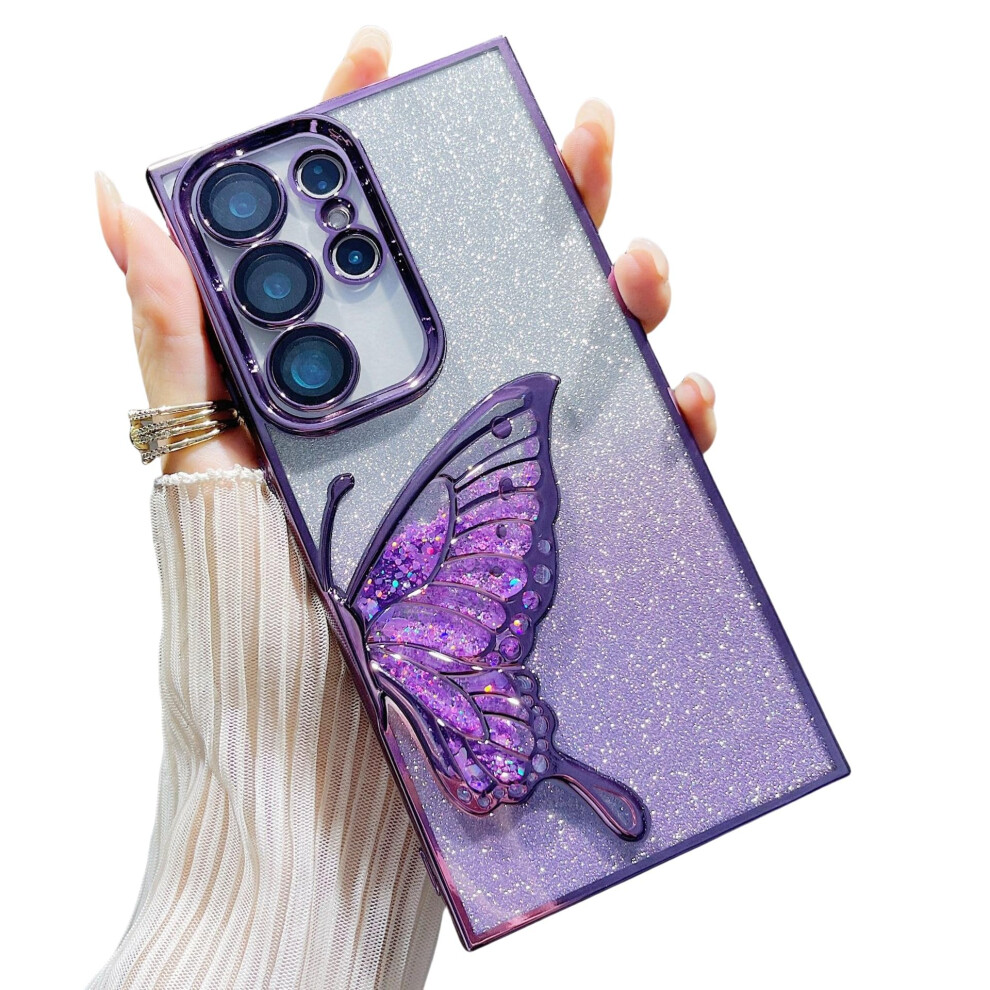 Butterfly Glitter Quicksand Shockproof Case With Camera Protection For Samsung Galaxy S25 Ultra Purple 9169991090733