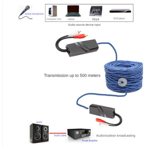 1 Pair RCA Audio Network Cable Extender Twisted Pair Transmitter RCA Interface 2-Way Audio Extender RJ45 to RCA Extender 2