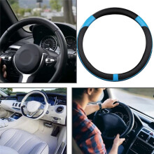 Car PU Leather Universal Steering Wheels Cover 38cm Car Interior Accessories Black+