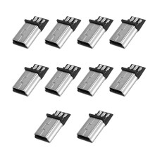 10 Pcs  USB 5 Pin Male Plug DIY SMT Connector Silver Tone Dark Gray