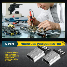 10 Pcs USB 5 Pin Male Plug DIY SMT Connector Silver Tone Dark Gray