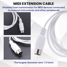 5 Pin MIDI DIN PLUG Extension Cable Male to Male /9.8FT White