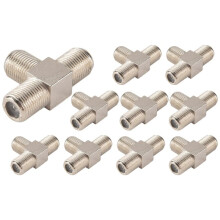 10-Pack 3-way F-Type Coax Cable Splitter Combiner Female to 3 Female for Video VCR Antenna TV Cable Satellite,silver