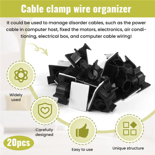 20Pcs Black Adjustable Plastic Cable Clamps Self Adhesive Car Cable Clips Wire Organizer 2
